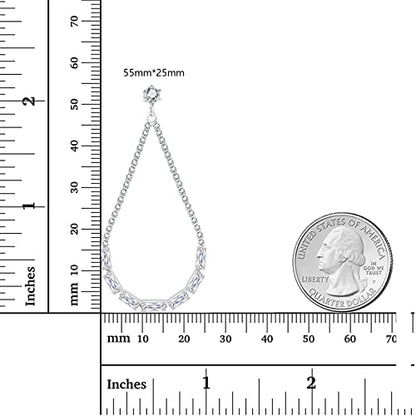 Luxval Rhinestone Earrings Dangling for Women Sparkly Silver Dangle Earrings Girls Long Chandelier Earrings Tassel Lightweight Ear Studs Cubic Zirconia Crystal Statement - color: Silver-Teardrop Earrings