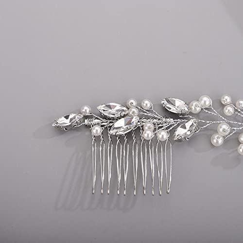 Chargances Bridal Pearl Crystal Hair Vine Comb Wedding Silver Long Headband Hair Comb Fashion Handmade Headpiece Bridal Hair Accessories for Wedding Prom Flower Girl (Silver) - color: Silver