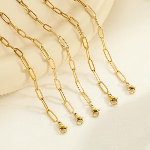 Swyabi 20 PCS Paperclip Necklace Bracelet Chains Bulk for Jewelry Making | 18K Stainless Steel, Gold Plated, with Extender, No Fade, No Rust, Adjustable, for Men Women DIY - color: 4x12mm Gold
