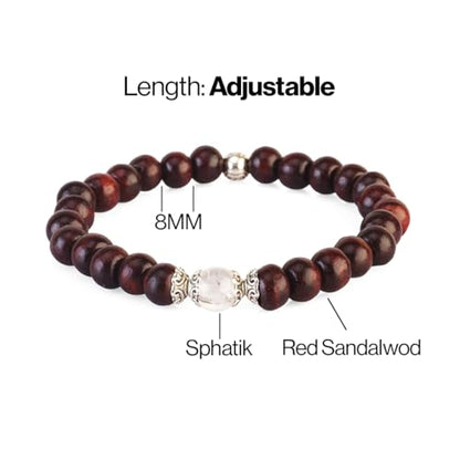 Avoirr 8mm-Red Sandalwood & Clear Quartz Bracelet | Handcrafted Spiritual Beads Jewelry | Meditation, Clarity & Balance Bracelet | Unisex Stretch Bracelet-Natural Wooden & Crystal Healing Beads- 7 Inches