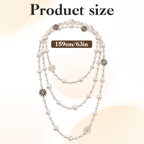 63" Long Pearl Necklace – Vintage Elegant Imitation Pearl Flower Strand, Fashion Layered Body Jewelry for Summer Dresses, Beach Cover-Up & Evening Outfits – Gift for Women
