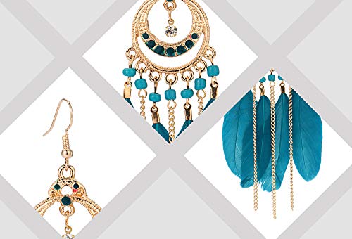 12 Pairs Women Feather Earrings Vintage Bohemian Earrings Long Drop Dangle Earrings Set With Dream Catcher Design - style: style1-12pairs
