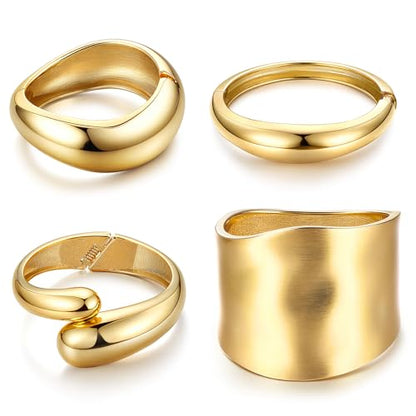 sailimue Chunky Gold Bracelets for Women Non Tarnish Bangles 4 Pcs | 16K Gold Plated Cuff Bracelets Stack Hinged Open Bangle Trendy Jewelry Gifts - style: Style A