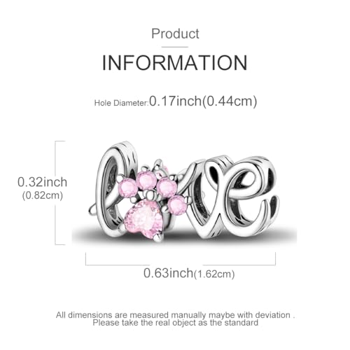 Hapour 925 Sterling Silver Charm for Bracelet Necklace Women Pendant Beads | Virgin Mary Charm, Religious Cross Heart Dragon European Jewelry Mom Charm - color: Pink Paw LOVE
