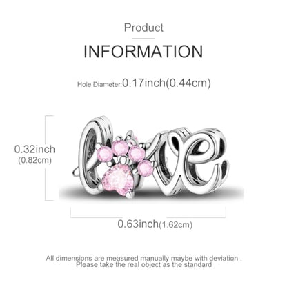 Hapour 925 Sterling Silver Charm for Bracelet Necklace Women Pendant Beads | Virgin Mary Charm, Religious Cross Heart Dragon European Jewelry Mom Charm - color: Pink Paw LOVE