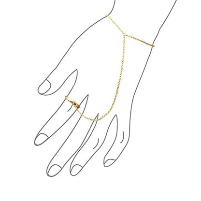 Delicate Hand Chain Ring & Bracelet .925 Sterling Silver 14K Gold Plated - color: Gold