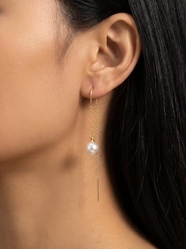 Pearl Dangle Earrings for Women, Threader Earrings Long Drop Earrings, Dainty Hoop Earrings Hypoallergenic Tassel Ear Chain for Wedding Jewelry Gifts - color: Pearl Threader Earrings
