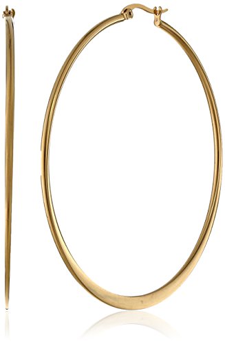 Amazon Essentials Gold Plated or Stainless Steel Flattened Hoop Earrings - color: Yellow Gold, size: 60 mm