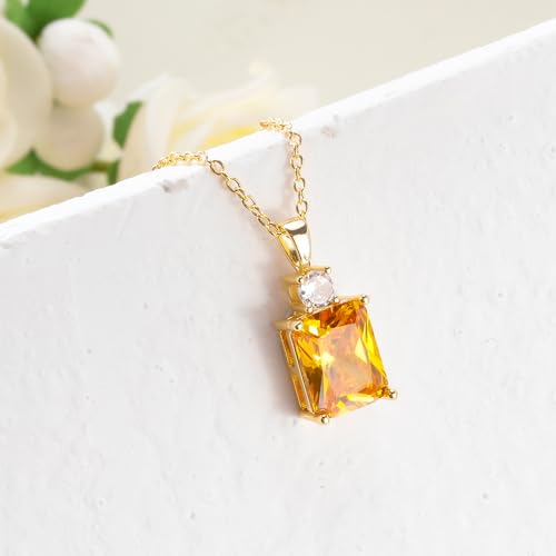 CiNily Rectangular Crystal Necklace for Women Trendy, Pendant Necklace with Chain 14K White Gold | Gold Plated Multicolor Birthstone Pendant Necklaces Boho Jewelry for Christmas Birthday Wedding - color: Gold-Yellow cz