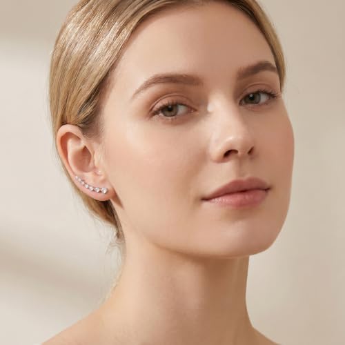 Reffeer Solid 925 Sterling Silver 7 Crystals Cuff Earrings Climber for Women Crawler Earrings Wraps - color: A-Silver