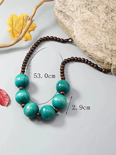 COLORFUL BLING Ethnic Large Chunky Wooden Beaded Necklaces Boho African Statement Necklace Handmade Tribal Collar Choker Bib Jewelry - color: six beads blue