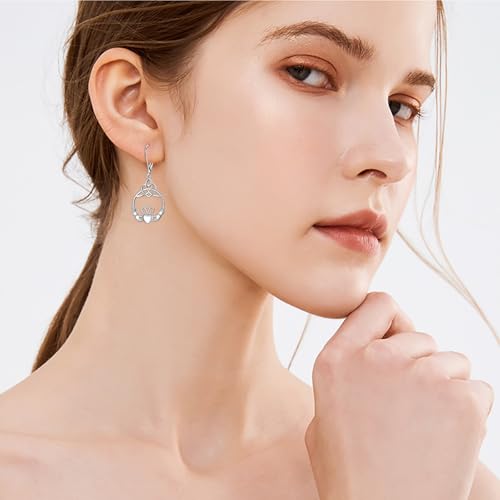 S925 Sterling Silver Celtic Knot Earrings for Women Irish Good Luck Drop Dangle Hook Earrings - style: Dangle Leverback - Heart Celtic Claddagh