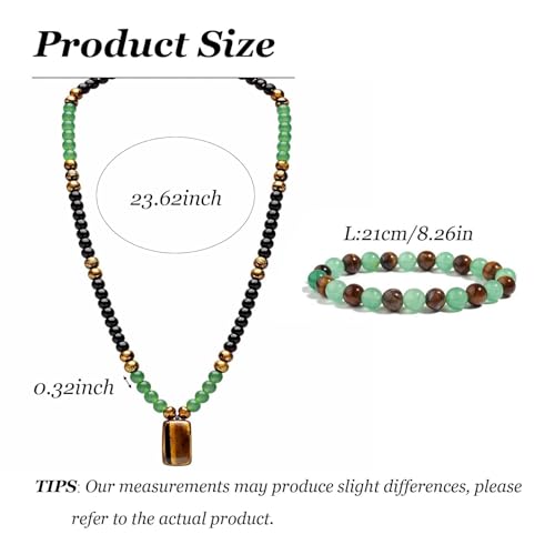 Money Bracelets Necklace Jewelry Set for Women Men Jade Crystal Tiger Eye Obsidian Beaded Necklace Feng Shui Good Luck Money Bracelet Wealth Attraction Accessories Outfits Protection Jewelry Gifts - color: A4