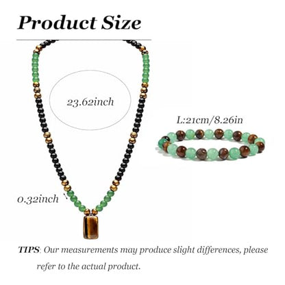 Money Bracelets Necklace Jewelry Set for Women Men Jade Crystal Tiger Eye Obsidian Beaded Necklace Feng Shui Good Luck Money Bracelet Wealth Attraction Accessories Outfits Protection Jewelry Gifts - color: A4
