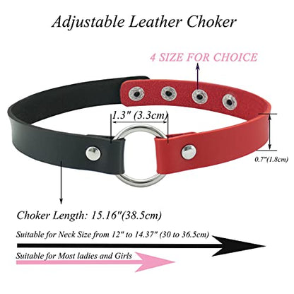 ETHOON Adjustable Leather Choker Collar Soft PU Circle Punk Choker Necklace for Women - color: BlackRed