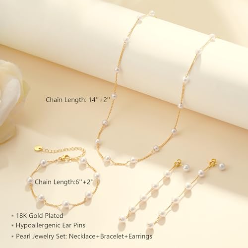 Pearl Necklaces for Women Trendy, 18K Gold/Silver Plated Layered Pearl Necklaces Dainty Pearls Choker Necklace and Earring Set Birthday Gifts for Mom Wife Daughter Sister Friends - color: Pearl Choker Set-Gold