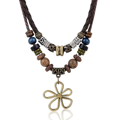 Mikovivi Bohemian Wood Bead Pendant Necklace Earrings Set for Women Gift