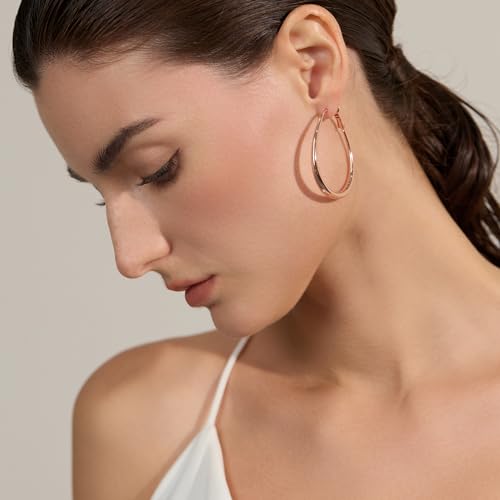 Lightweight Oval Hoop Earrings for Women - 14K Gold Plated, Rose Gold Plated and Sterling Silver Plated Large Oblong Hoop Earrings for Women Statement Jewelry Gift - color: rose gold