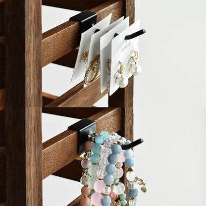 Ikee Design 2pcs Wood Jewelry Earring Display Rack 20 Removable Metal Hooks | Wooden 5 Tiers Jewelry Display Rack with Hooks: Comes with 20 removable metal hooks for earrings, earring cards, bracelets. - color: 9) Brown, 2 Pieces