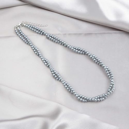 Layered Beaded Choker Necklace Handmade Glass Seed Beads Necklace Layering Twisted Bead Chain Clavicle Necklace Double Layers Round Beads Strand Necklace Jewelry for Women - style: 2 rows