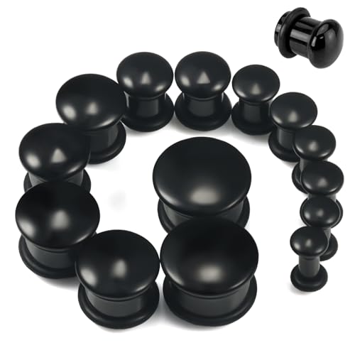 8G-12mm Acrylic Single Flare Gauges for Ears with Silicone O-Ring Opalite/Black/White/Clear Gauges Plugs and Tunnels Stretcher Expander Stretching Kit for Women Men - color: Black 8G-12mm