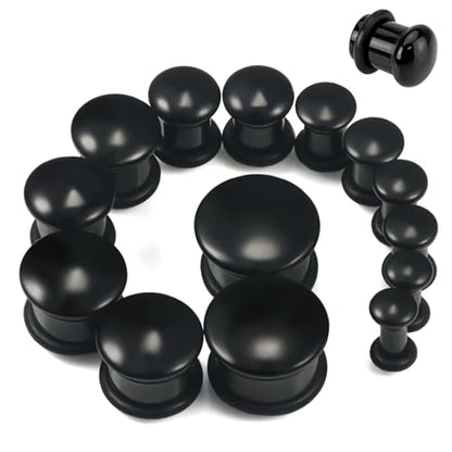 8G-12mm Acrylic Single Flare Gauges for Ears with Silicone O-Ring Opalite/Black/White/Clear Gauges Plugs and Tunnels Stretcher Expander Stretching Kit for Women Men - color: Black 8G-12mm