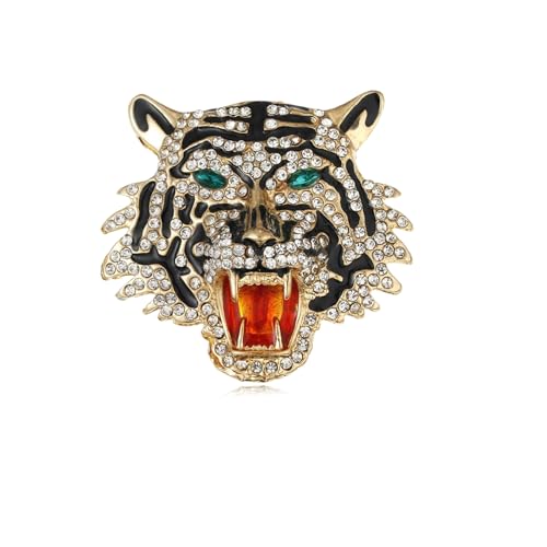 Tiger Brooches for Women Men Dainty Punk Vintage Crystal Enamel Animal Gold Roaring Tiger Badg Head Brooch Lapel pin Suit Jewelry Gifts - color: style1