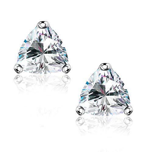 "STUNNING FLAME" Trillion-cut/Cushion-cut/Emerald-cut/Marquise-cut ... 18K White Gold Plated Sterling Silver Cubic Zirconia Simulated Diamond Stud Earrings for Women - color: C-trillion-Cut, size: X-small-white gold plated silver