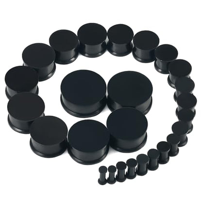 8G-25mm Black Soft Solid Silicone Ear Gauges Stretching Kit Double Flared Plugs Tunnels Expanders Stretcher Saddle Earrings Piercing Jewelry for Men Women Black White Flesh Skin Tone - color: Black 8G-25mm