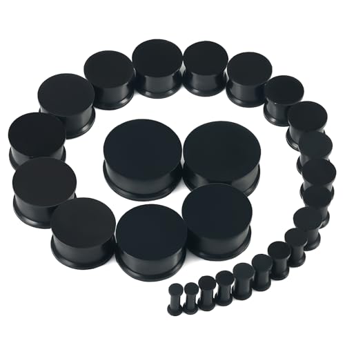 8G-25mm Black Soft Solid Silicone Ear Gauges Stretching Kit Double Flared Plugs Tunnels Expanders Stretcher Saddle Earrings Piercing Jewelry for Men Women Black White Flesh Skin Tone - color: Black 8G-25mm