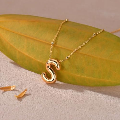 LUCA SMITH 2-Piece Initial Necklaces for Women, Dainty Balloon Bubble A-Z Letter Necklace Set, Name Letter Alphabet Pendant Layered Choker Necklaces Personalized Jewelry Gift - color: Gold bubble letter necklace, style: Initial Set-S