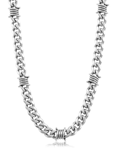 Stainless Steel Gothic Y2K Punk Rock Emo Biker Pendant Necklace | Cosplay Vintage Viking Alt Edgy Fashion Charm Necklace Jewelry for Men Women Active Daily Wear - style: Chunky Barbed Wire 18 Inch(Adjustable)