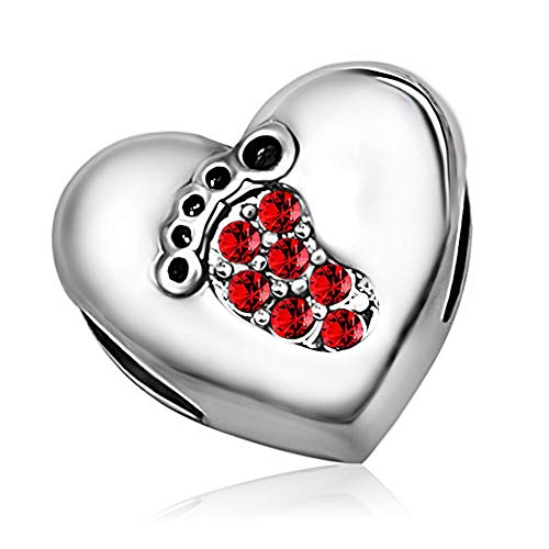 KunBead January-December Birthstone Footprint Heart Birthday Love Bead Charms Compatible with Pandora Bracelet for Mom Daughter Grandma Granddaughter - color: July
