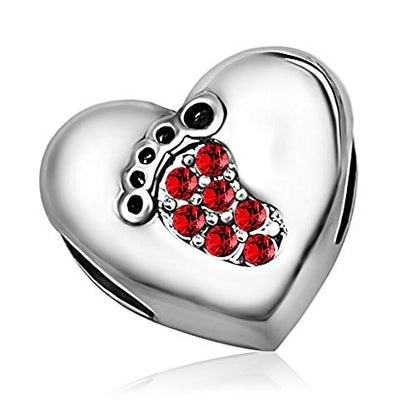 KunBead January-December Birthstone Footprint Heart Birthday Love Bead Charms Compatible with Pandora Bracelet for Mom Daughter Grandma Granddaughter - color: July