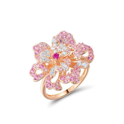 Santuzza Sterling Silver Gemstone Flower Ring for Women - color: [A]Peony-Pink & White