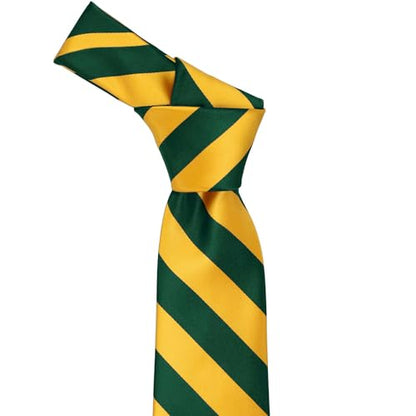 tiemart Men's Striped Tie Standard Length - color: Hunter Green and Golden Yellow