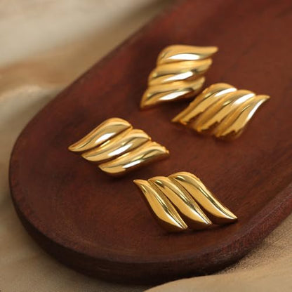 Jean Beau Chunky Gold Stud Earrings for Women Trendy Gold Plated Dangle Drop Prom Birthday Fashion Office Jewelry Gift - color: Gold Wing