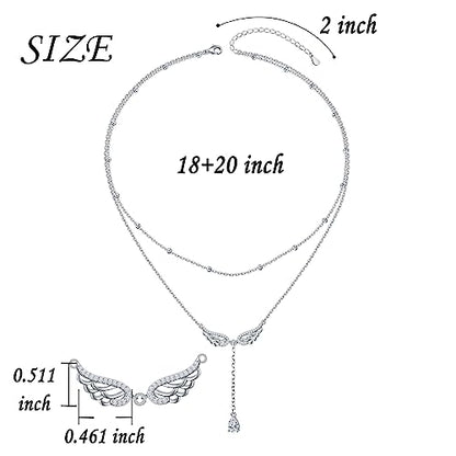 FLYOW Layered Necklace S925 Sterling Silver Y Shaped Jewelry - style: Angel Wings Style