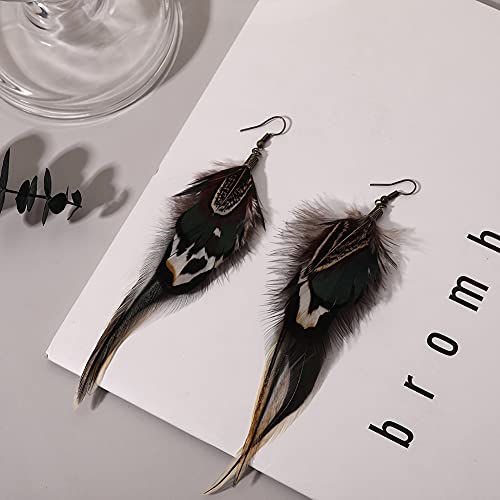 Bohemian Long Feather Earrings for Women Handmade Natural Dangle Tassel Jewelry - color: Style A