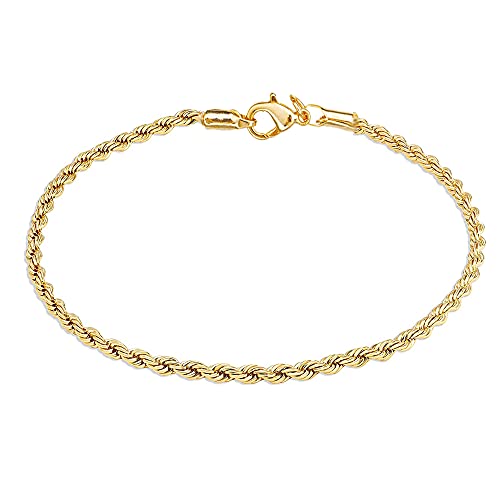 kelistom 18K Gold/White Gold Plated Rope Chain Anklet, 3mm Stainless Steel Ankle Bracelets for Women and Men, 9 10 11 inches - color: 18K GOLD