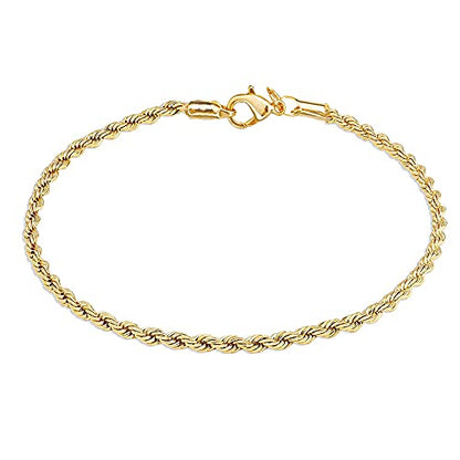 kelistom 18K Gold/White Gold Plated Rope Chain Anklet, 3mm Stainless Steel Ankle Bracelets for Women and Men, 9 10 11 inches - color: 18K GOLD