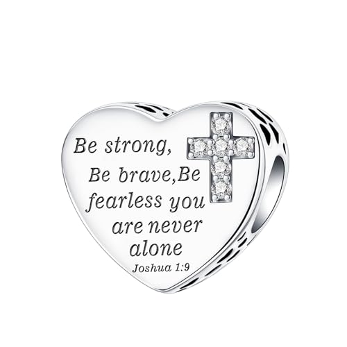 LUXILLA Love You Best Friend Grandma Wife Heart Charm 925 Sterling Silver Charms Fit for Bracelets Necklace Jewelry Gift for Women - color: Be strong,Be brave Charm