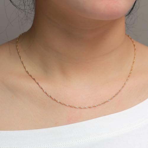 14K Gold Plated Paper Clip Chain Link Necklace Satellite Chain Necklace for Women - color: Singapore Chain Necklace