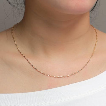 14K Gold Plated Paper Clip Chain Link Necklace Satellite Chain Necklace for Women - color: Singapore Chain Necklace