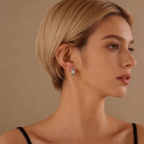 Turquoise Hoop Earrings for Women/Men 18K Real Gold Plated Cubic Zirconia Hoop Earrings Hypoallergenic Cartilage Ear Jewelry - color: Butterfly