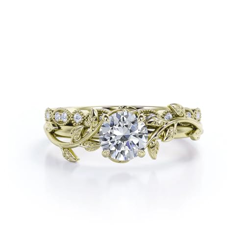 Center 1 CT Round Cut Floral Moissanite Wedding Rings Sets for Women Leaf and Vine Art Deco Engagement Ring Sets in S925 Sterling Silver 10K 14K 18K Gold with Text Engraving - color: Style A