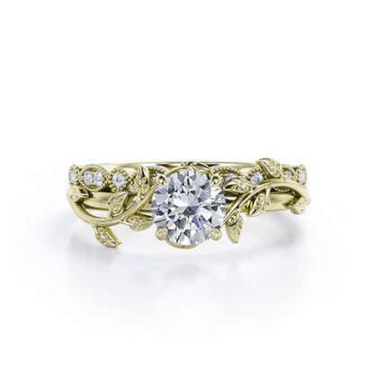 Center 1 CT Round Cut Floral Moissanite Wedding Rings Sets for Women Leaf and Vine Art Deco Engagement Ring Sets in S925 Sterling Silver 10K 14K 18K Gold with Text Engraving - color: Style A