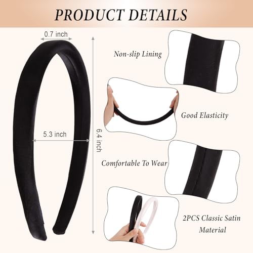 CURASA Sponge Padded Headbands For Women Girls 2PCS Non Slip Comfortable Headband Thin Black & White Head Bands Trendy Hair Hoops Elegant Head Bands Set Stretchy Hairbands Plain Solid Hair Accessories