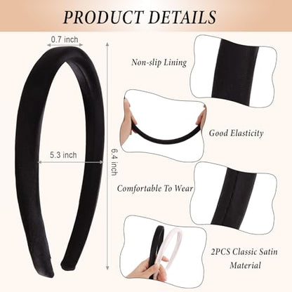 CURASA Sponge Padded Headbands For Women Girls 2PCS Non Slip Comfortable Headband Thin Black & White Head Bands Trendy Hair Hoops Elegant Head Bands Set Stretchy Hairbands Plain Solid Hair Accessories