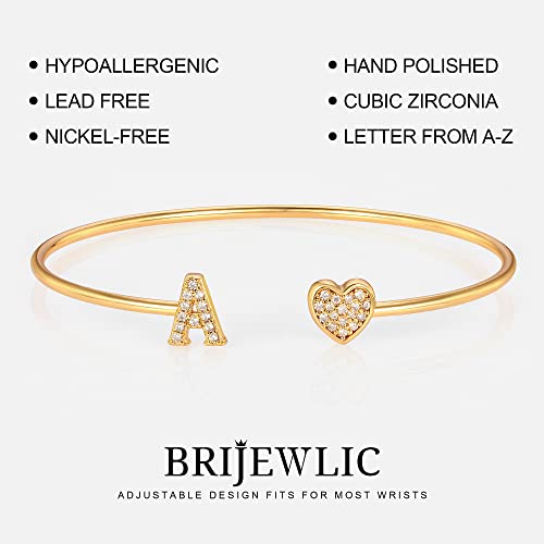 Gold Bracelets for Women Teen Girls, 14K Gold Plated Initial Heart Bangle | Adjustable Open Cuff Bracelet, Dainty Letter Jewelry, Daughter Sister Bridesmaid Friend, Birthday Christmas Graduation Gift - color: C.